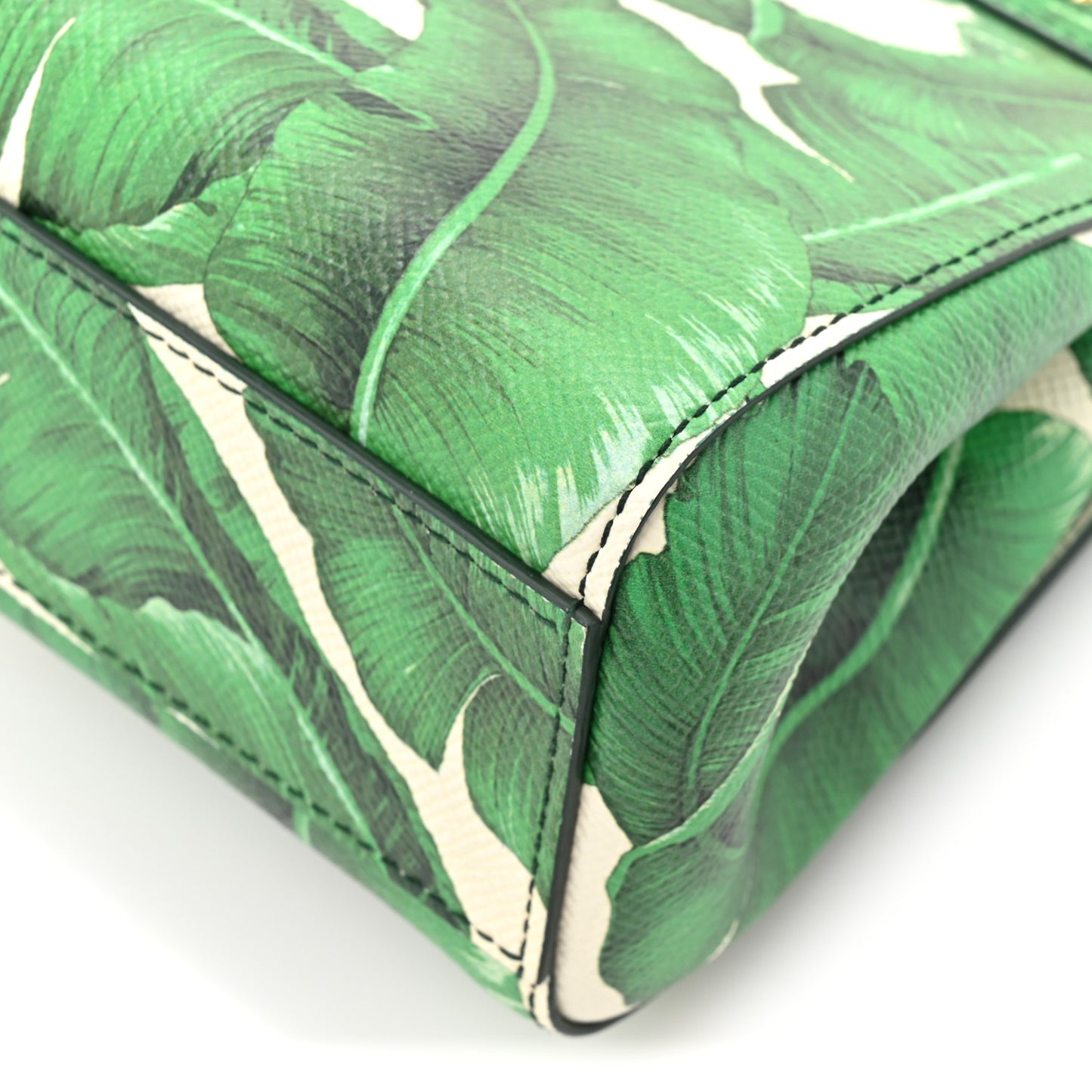 Dauphine Banana Leaf Print Small Miss Sicily Satchel Green White