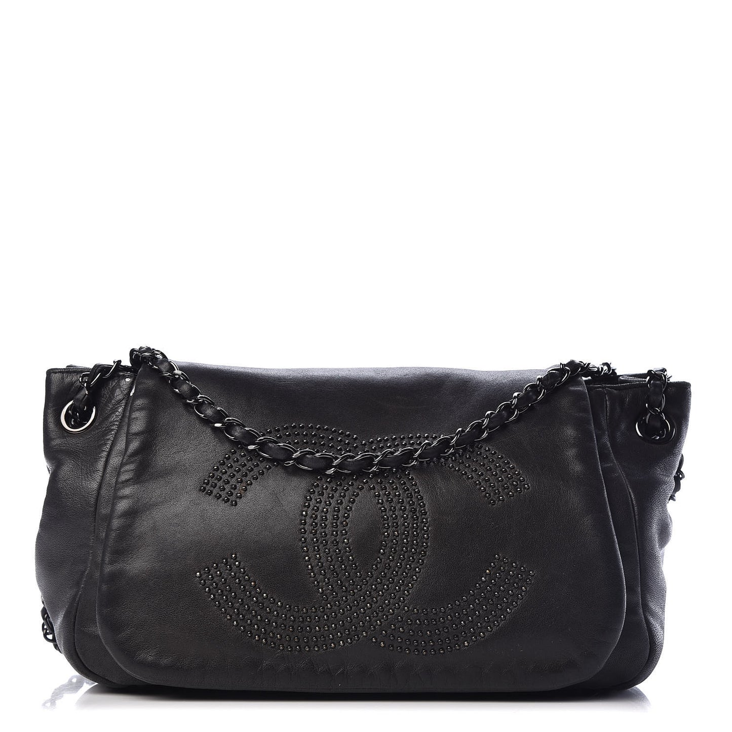 Lambskin Studded Accordion CC Flap Black