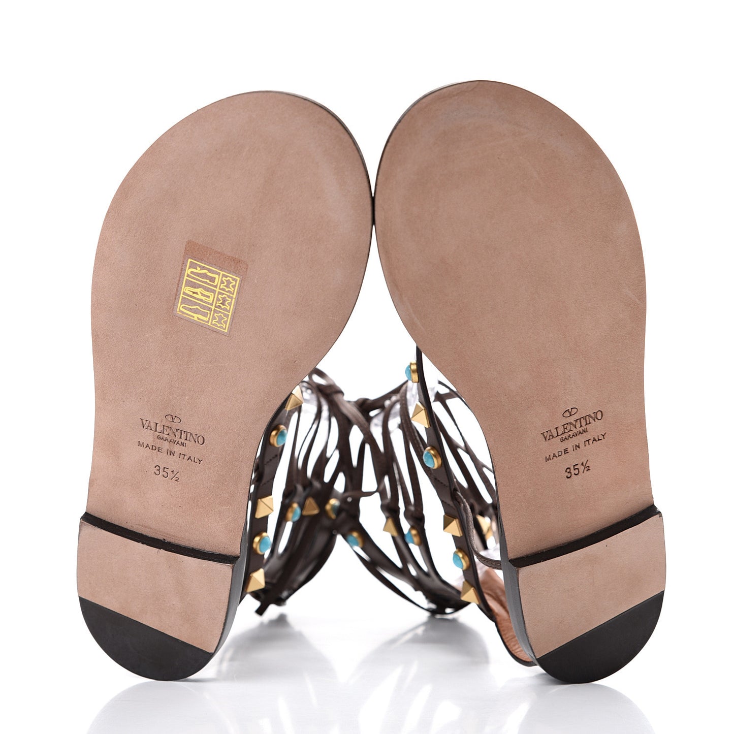 Calfskin Rockstud Rolling Gladiator Sandals 35.5 Cacao