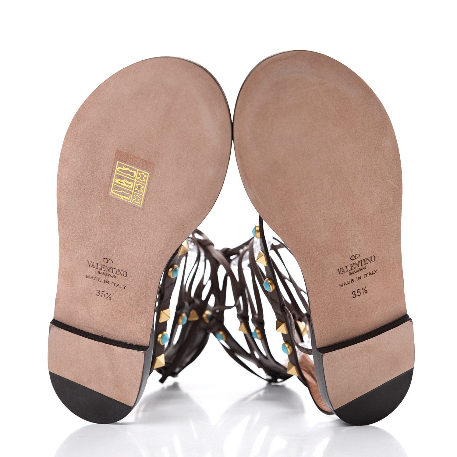Valentino Garavani Calfskin Rockstud Rolling Gladiator Sandals 35.5 Cacao 5 of 8
