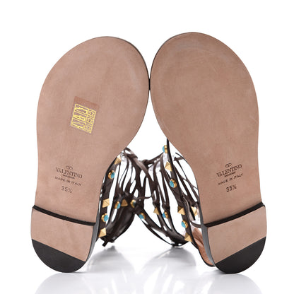 Valentino Garavani Calfskin Rockstud Rolling Gladiator Sandals 35.5 Cacao 5 of 8