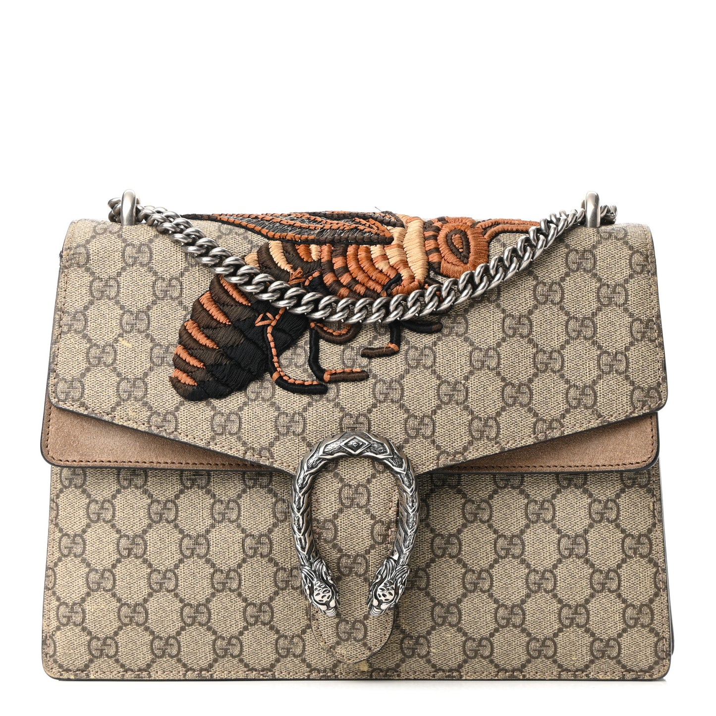 GG Supreme Monogram Bee Embroidered Medium Dionysus Shoulder Bag Taupe