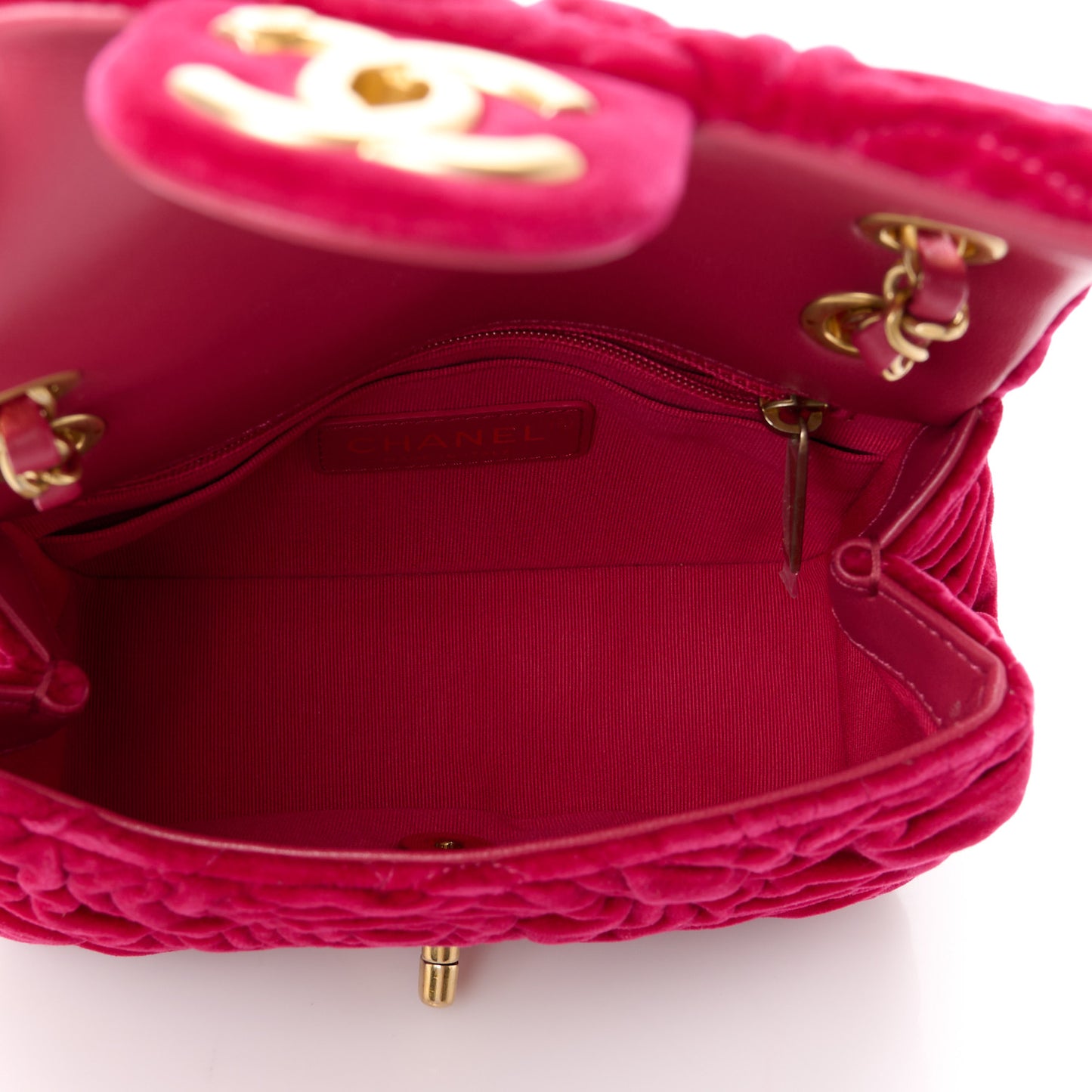 Velvet Camellia Embossed Mini Square Flap Fushia