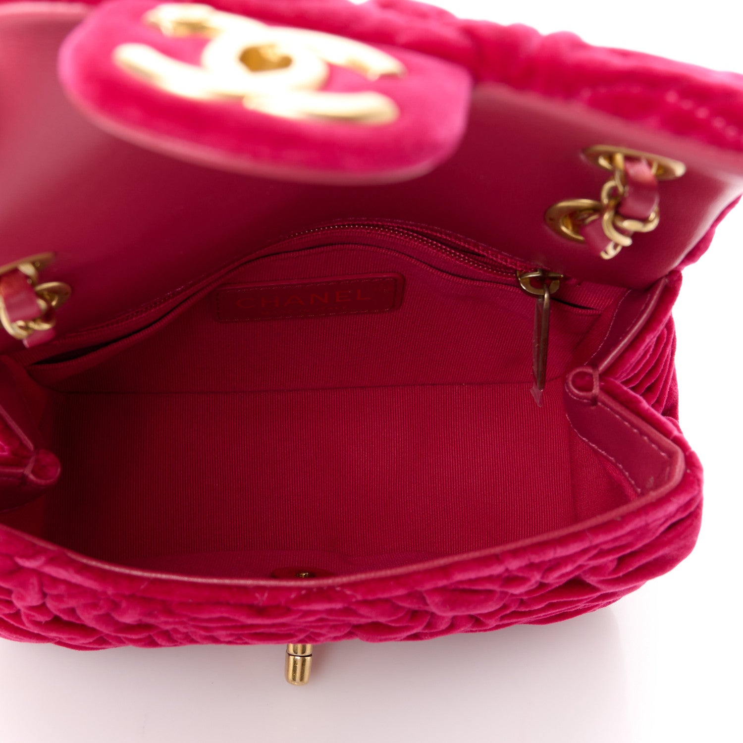 Chanel Velvet Camellia Embossed Mini Square Flap Fushia 5 of 12