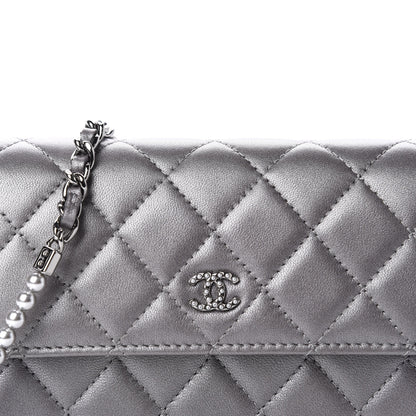 Chanel Lambskin Quilted Pearl My Shoulder Mini French Wallet On Chain WOC Silver 11 of 12