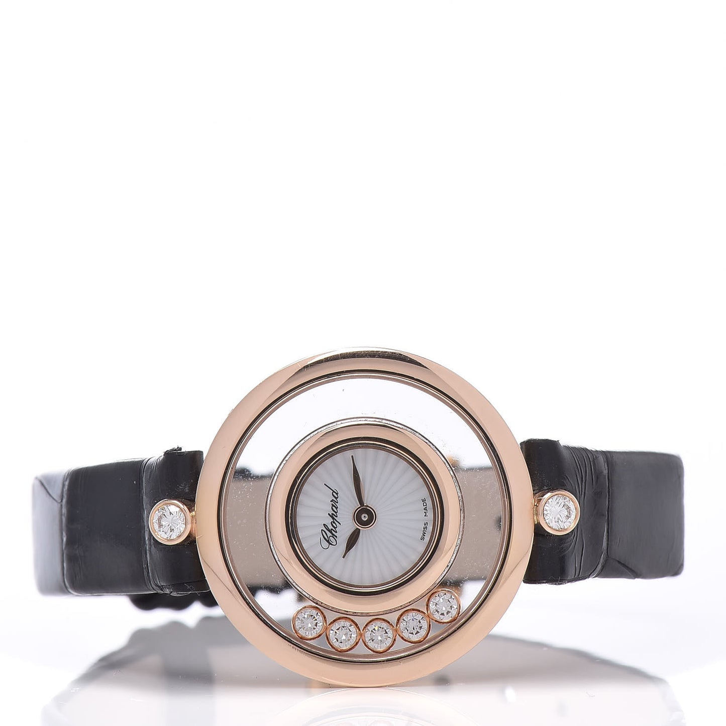 18K Rose Gold Alligator 5 Diamond 25mm Happy Diamonds Quartz Watch