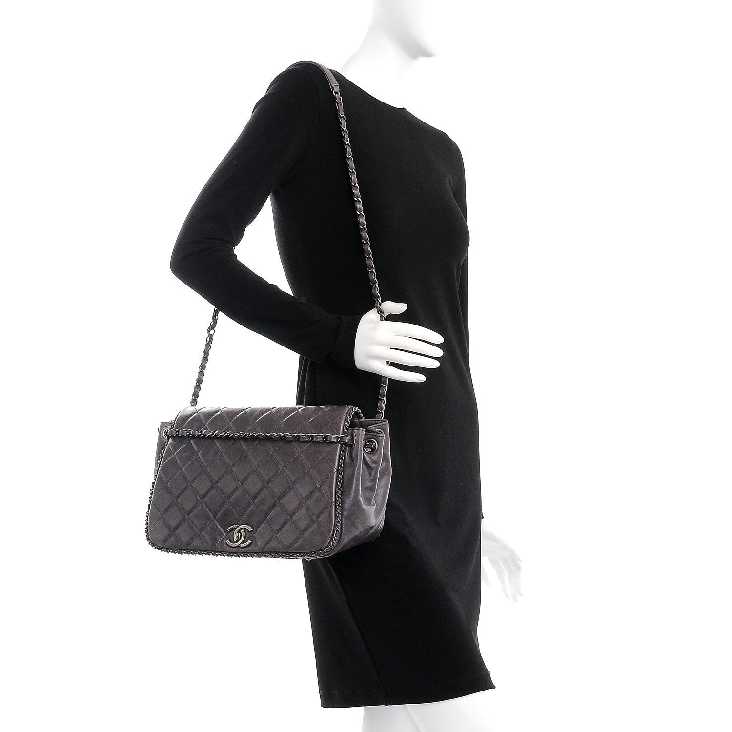 Chanel Calfskin Quilted Large CC Enchained Accordion Flap Grey 2 of 9