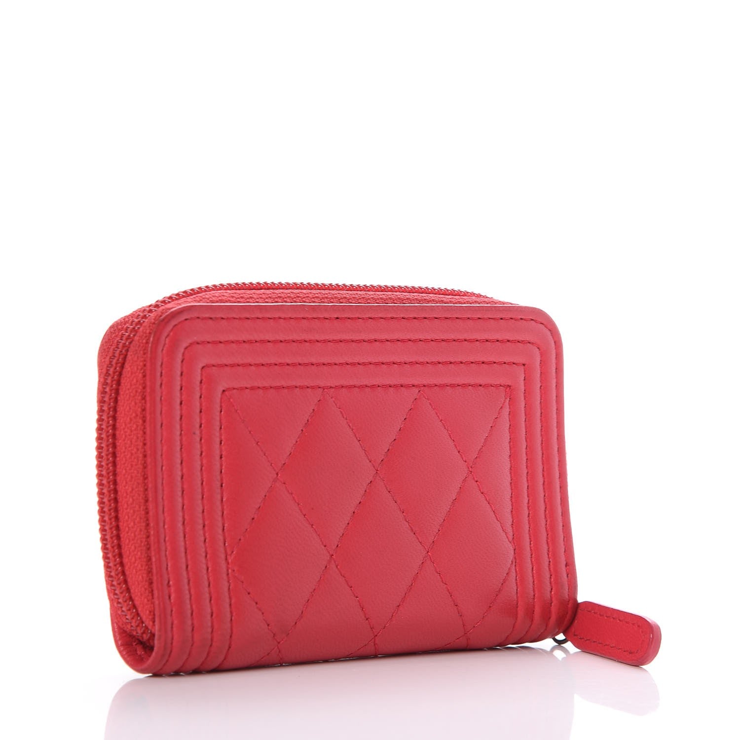 Chanel Lambskin Quilted Boy Zip Around Coin Purse Wallet Dark Pink 3 of 7