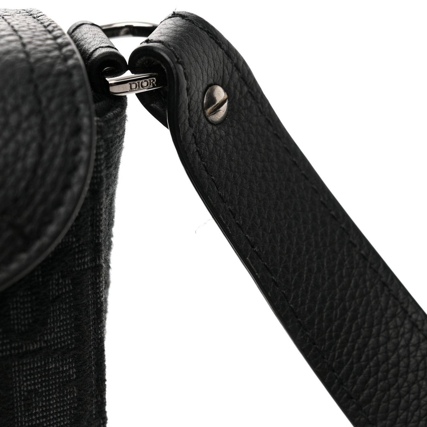 Oblique Jacquard Grained Calfskin Mini Saddle Messenger Bag With Flap Black