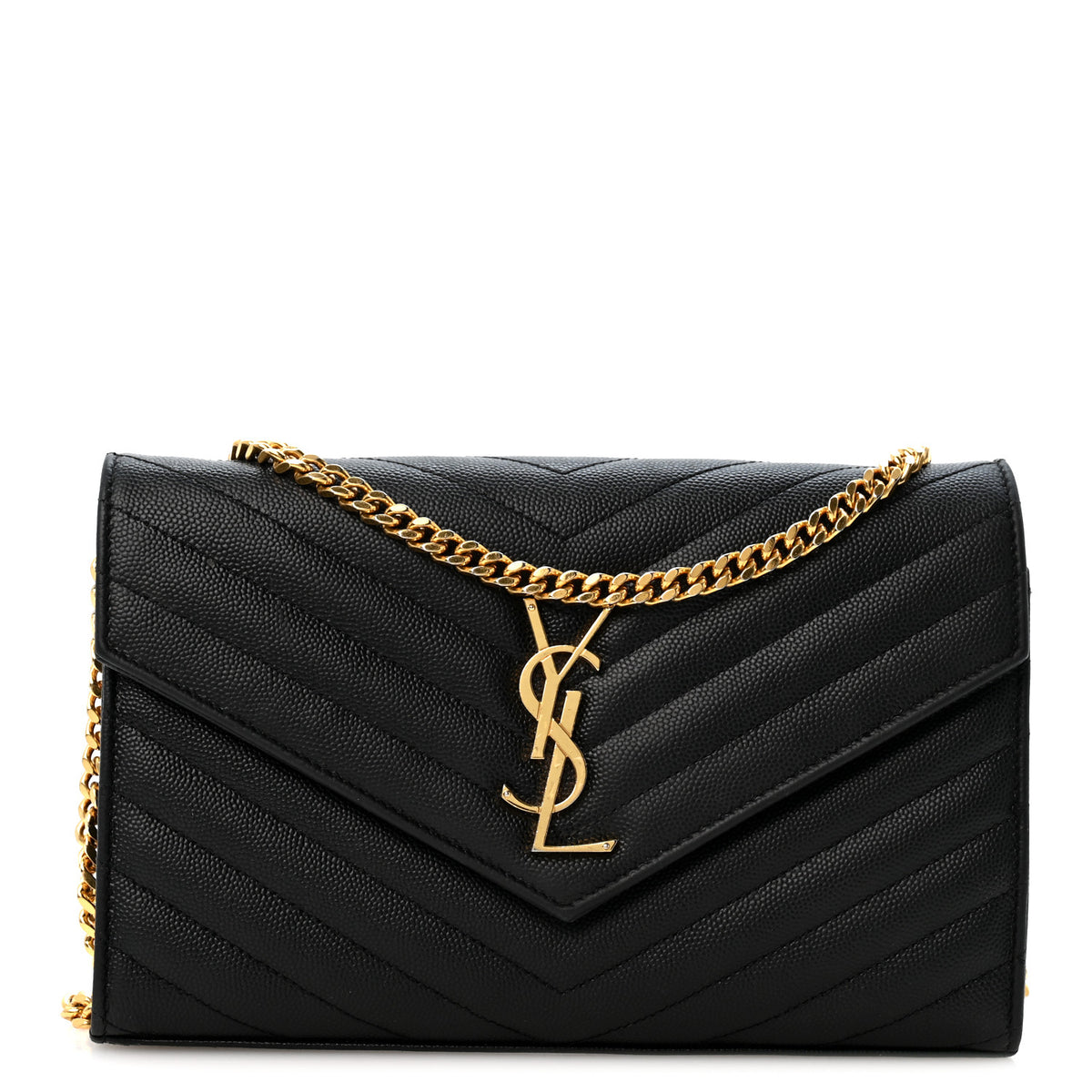 Grain De Poudre Matelasse Chevron Monogram Chain Wallet Black