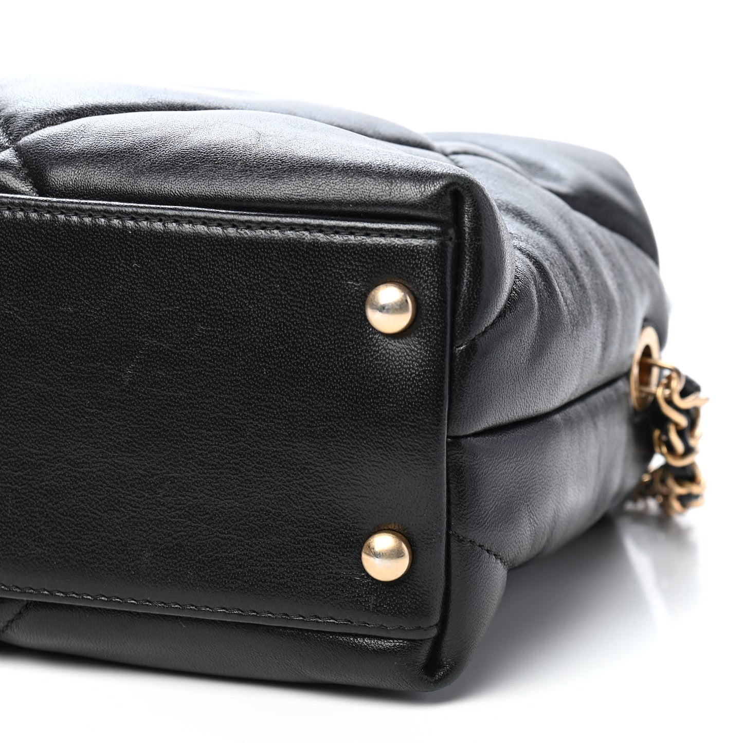 Lambskin Quilted Small Bowling Bag Black