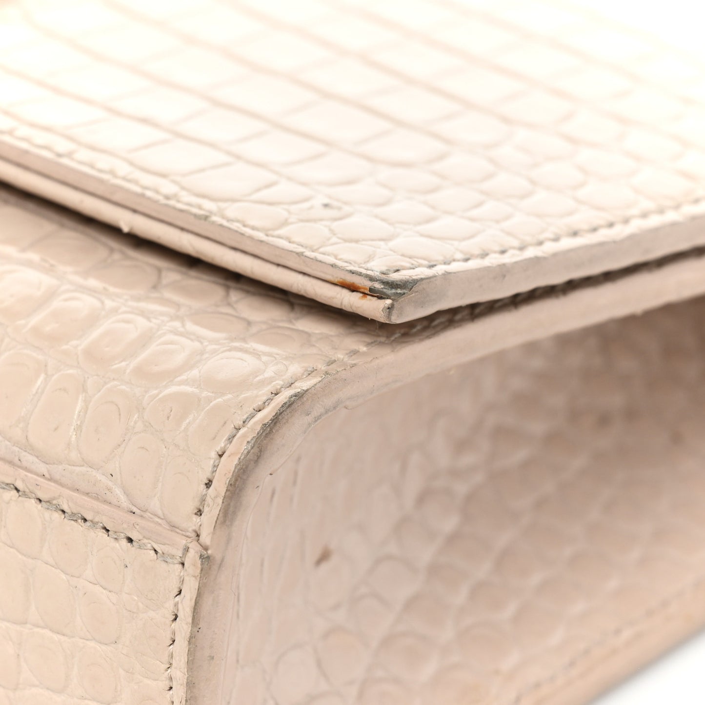 Calfskin Crocodile Embossed Small Classic Monogram Kate Tassel Satchel Crema Soft
