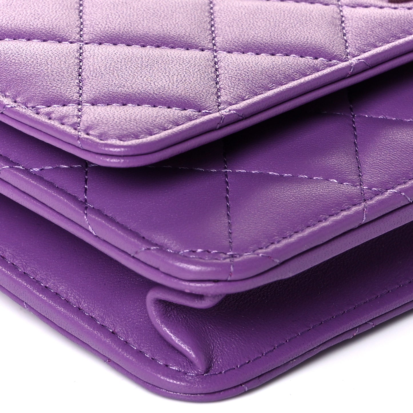 Lambskin Quilted Wallet On Chain WOC Purple