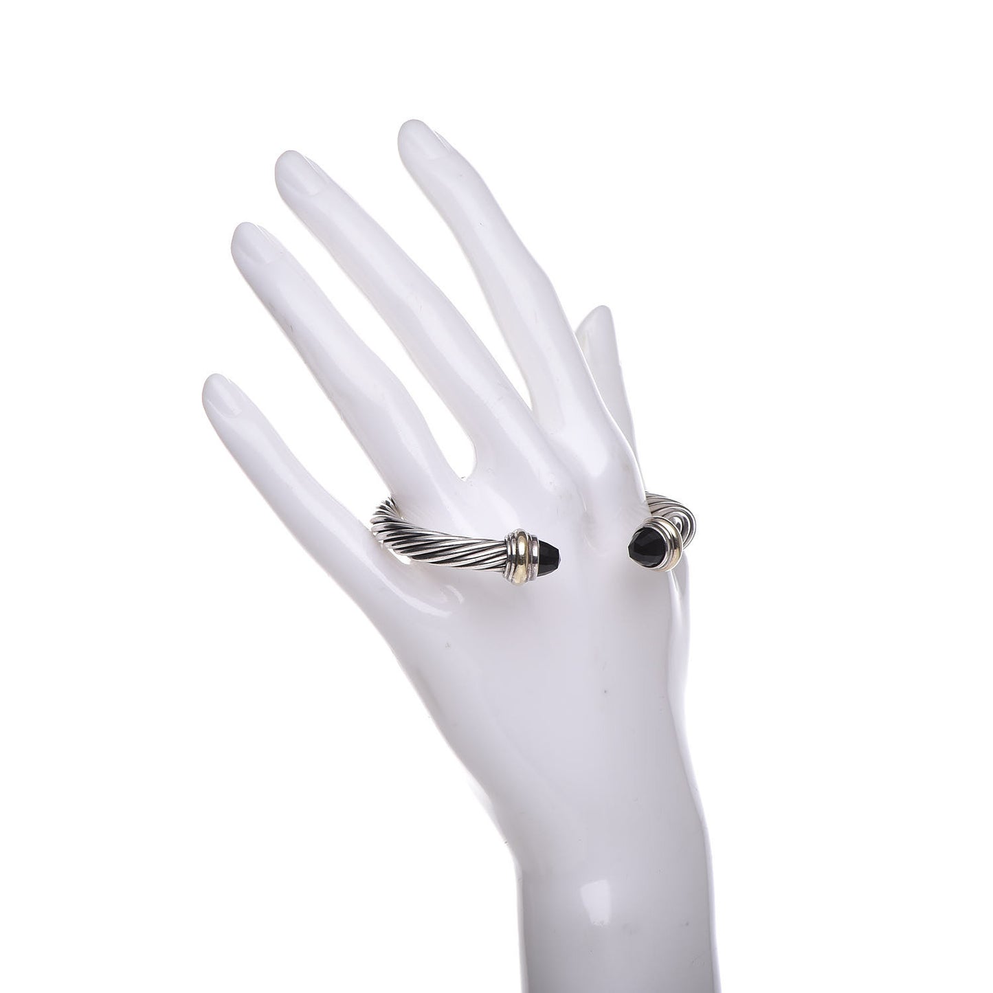 Sterling Silver 14K Yellow Gold Black Onyx 7mm Cable Classics Bracelet