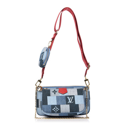 Louis Vuitton Denim Damier Monogram Patchwork Multi Pochette Accessories Blue Rouge 1 of 9
