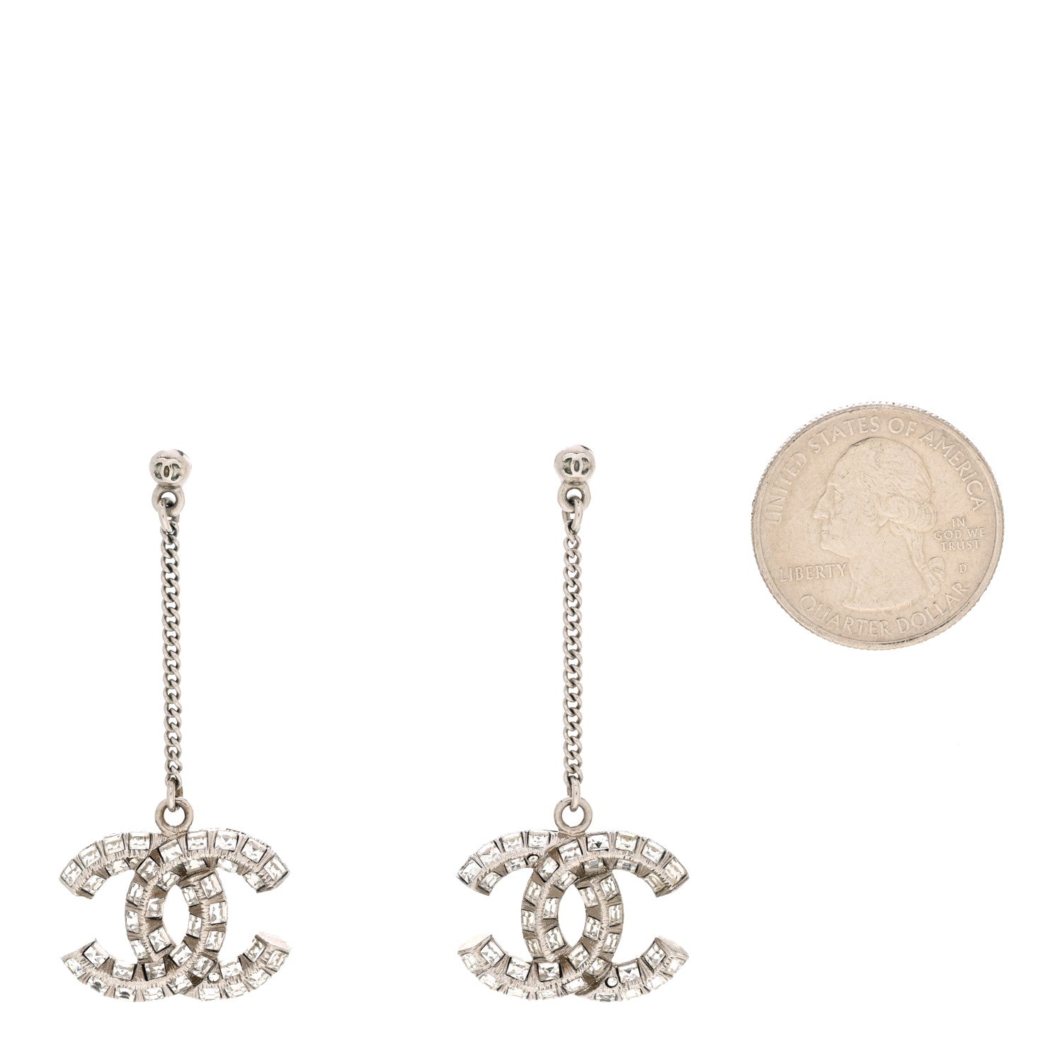 Chanel Baguette Crystal CC Drop Earrings Silver 2 of 4