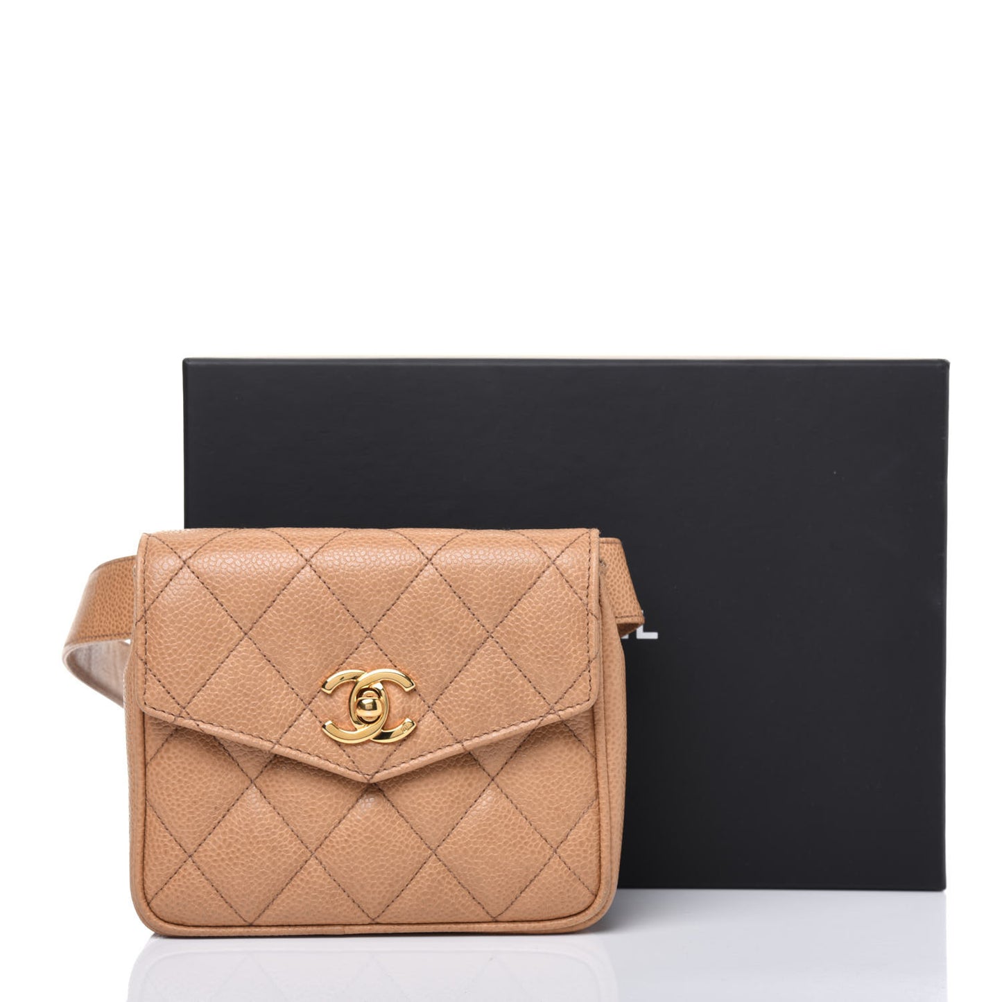 Caviar Quilted Flap Belt Bag Clutch 85 34 Beige