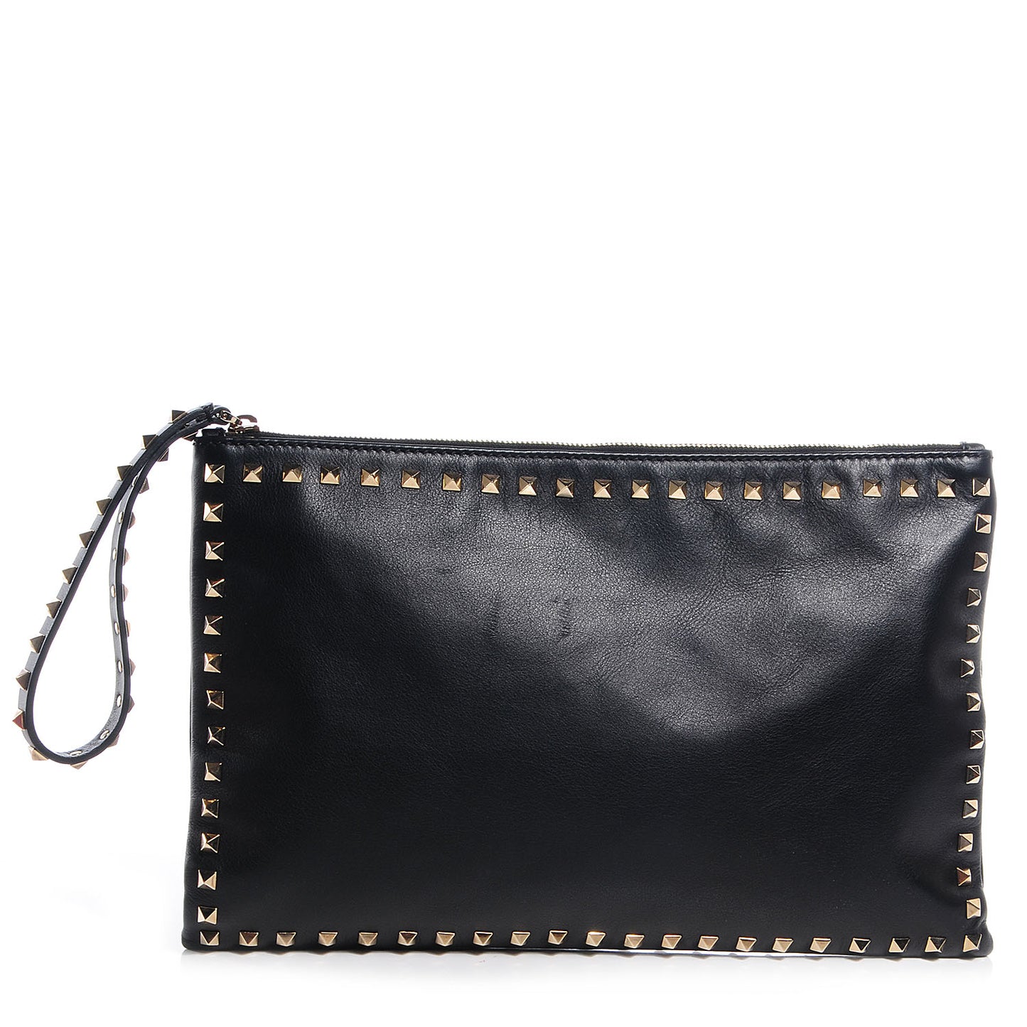 Vitello Large Rockstud Zip Wristlet Pouch Black