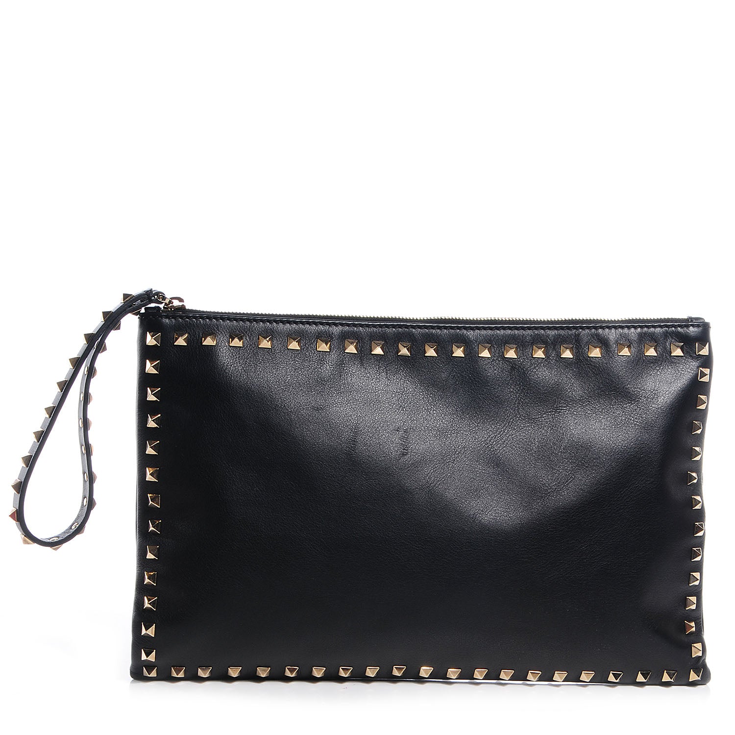 Valentino Garavani Vitello Large Rockstud Zip Wristlet Pouch Black 1 of 7