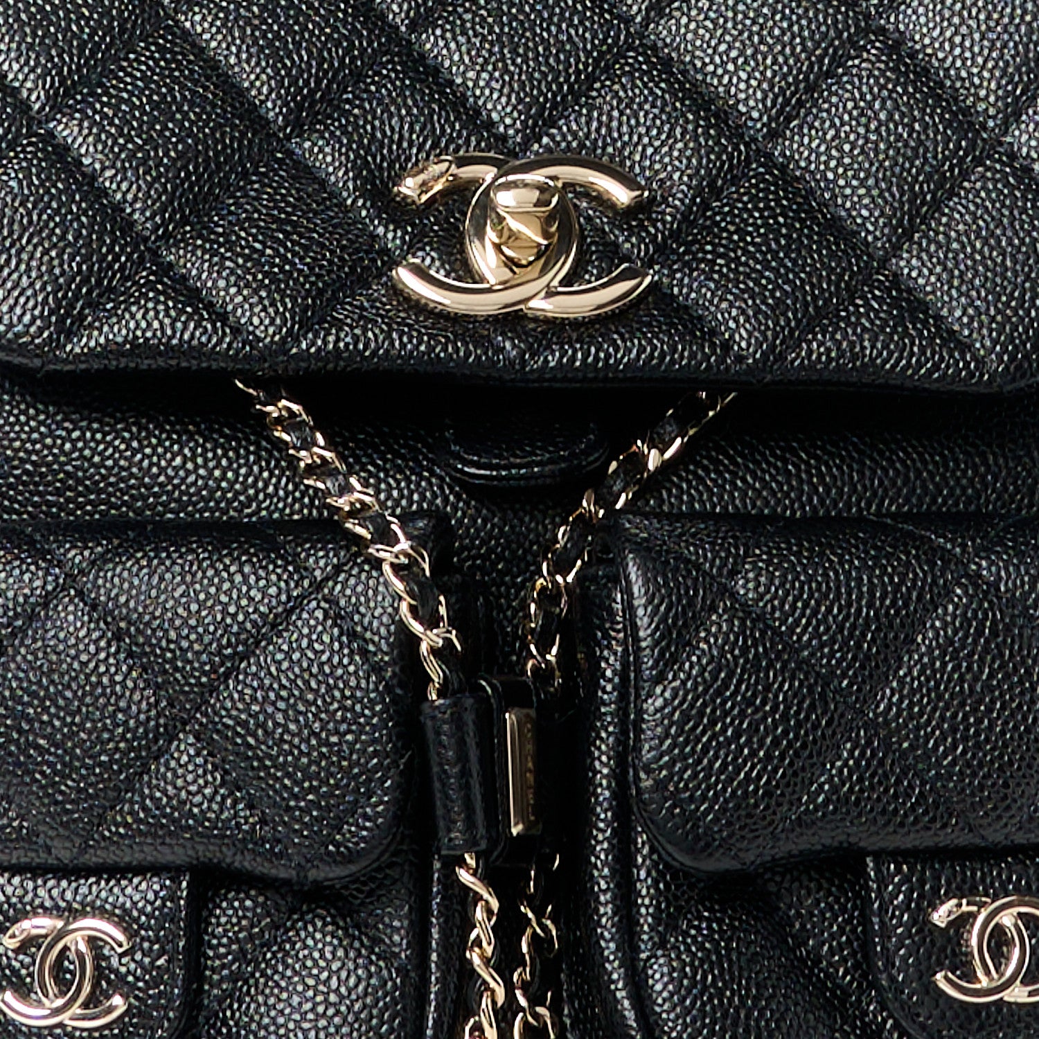 Chanel Shiny Caviar Quilted Medium Duma Pockets Drawstring Backpack Black 9 of 12