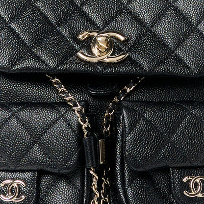 Chanel Shiny Caviar Quilted Medium Duma Pockets Drawstring Backpack Black 9 of 12