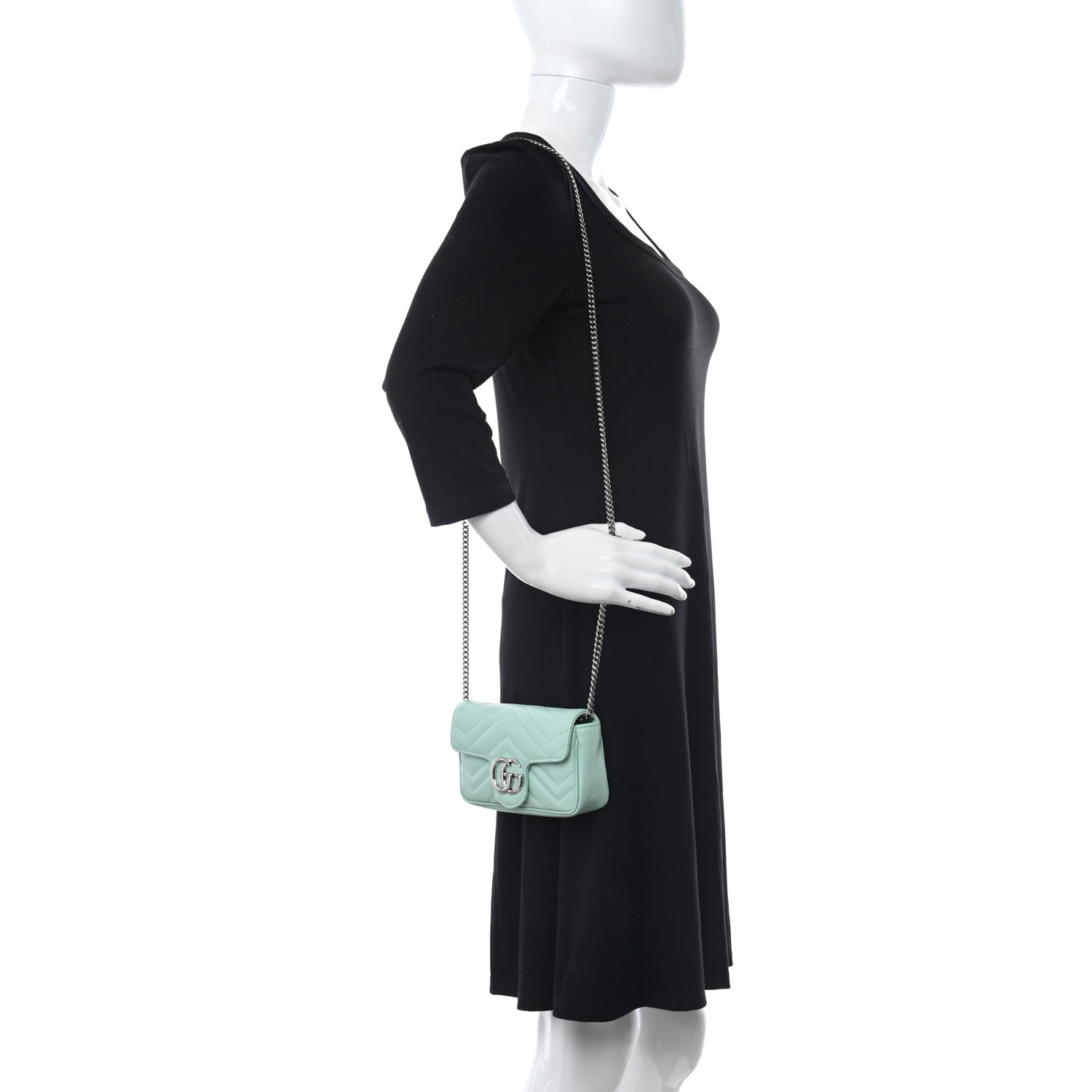 Gucci Calfskin Matelasse Super Mini GG Marmont Shoulder Bag Water Green 2 of 10