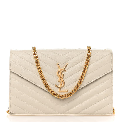 Saint Laurent Grain De Poudre Matelasse Chevron Monogram Chain Wallet Crema Soft 1 of 12