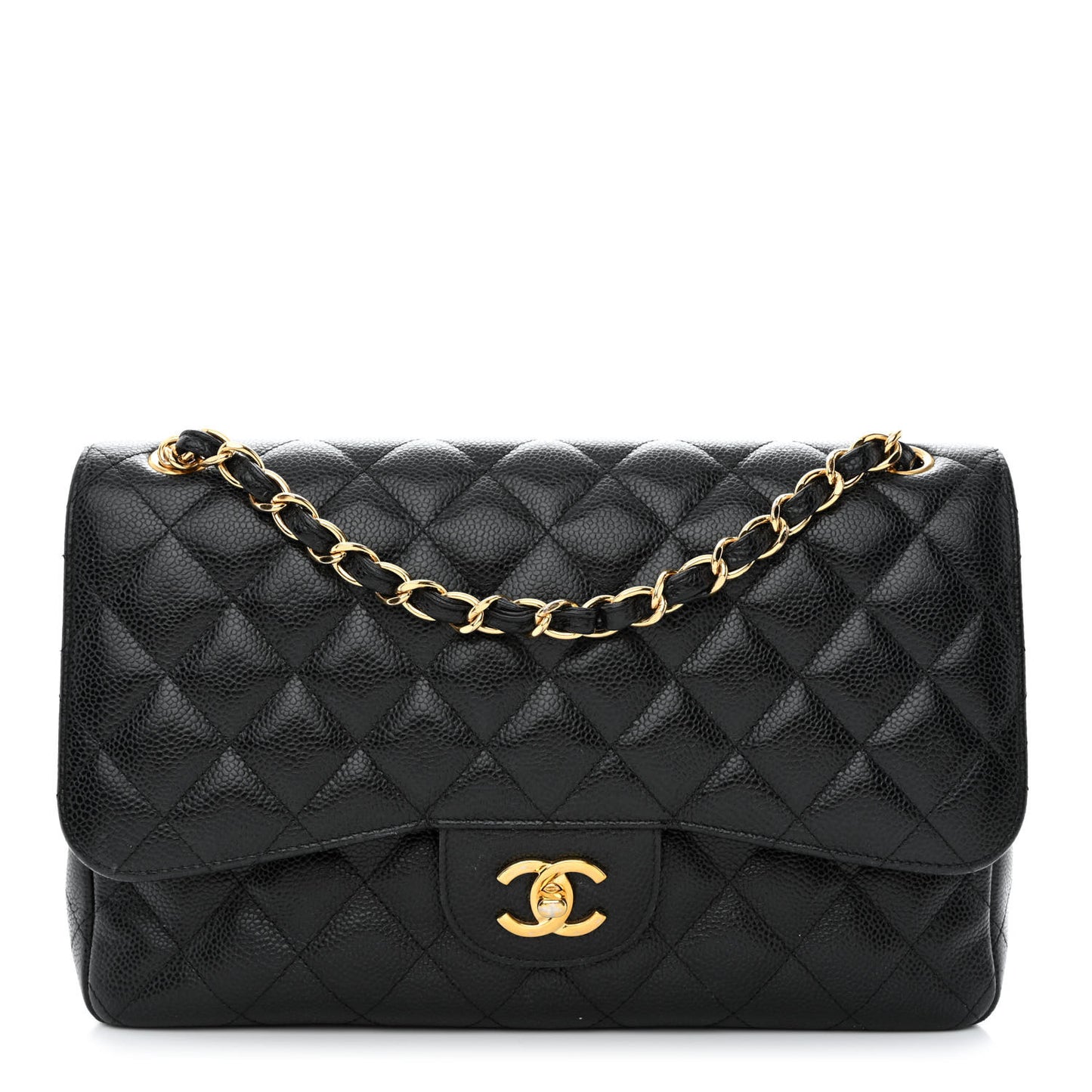 Caviar Quilted Jumbo Double Flap Black