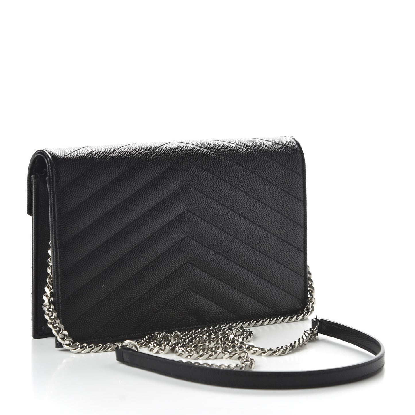 Grain De Poudre Matelasse Chevron Monogram Envelope Chain Wallet Black