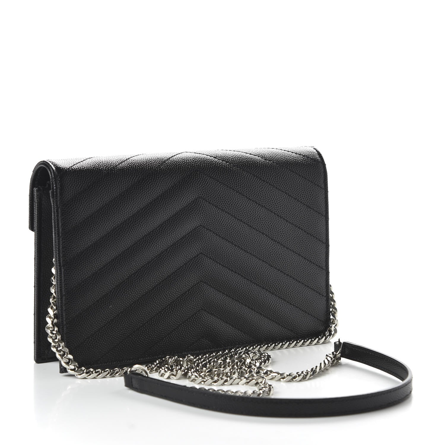 Saint Laurent Grain De Poudre Matelasse Chevron Monogram Envelope Chain Wallet Black 3 of 10