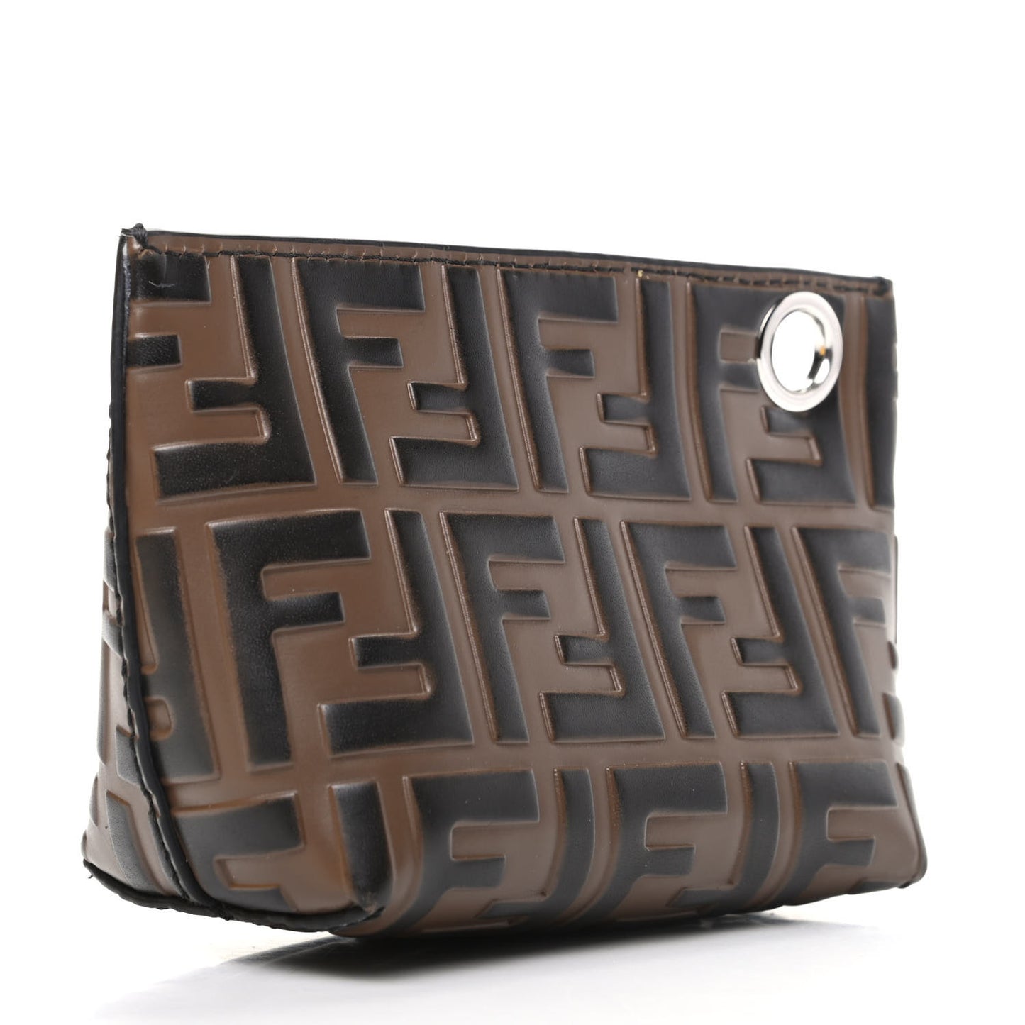 Calfskin FF 1974 Embossed Pyramid Pouch Maya Black