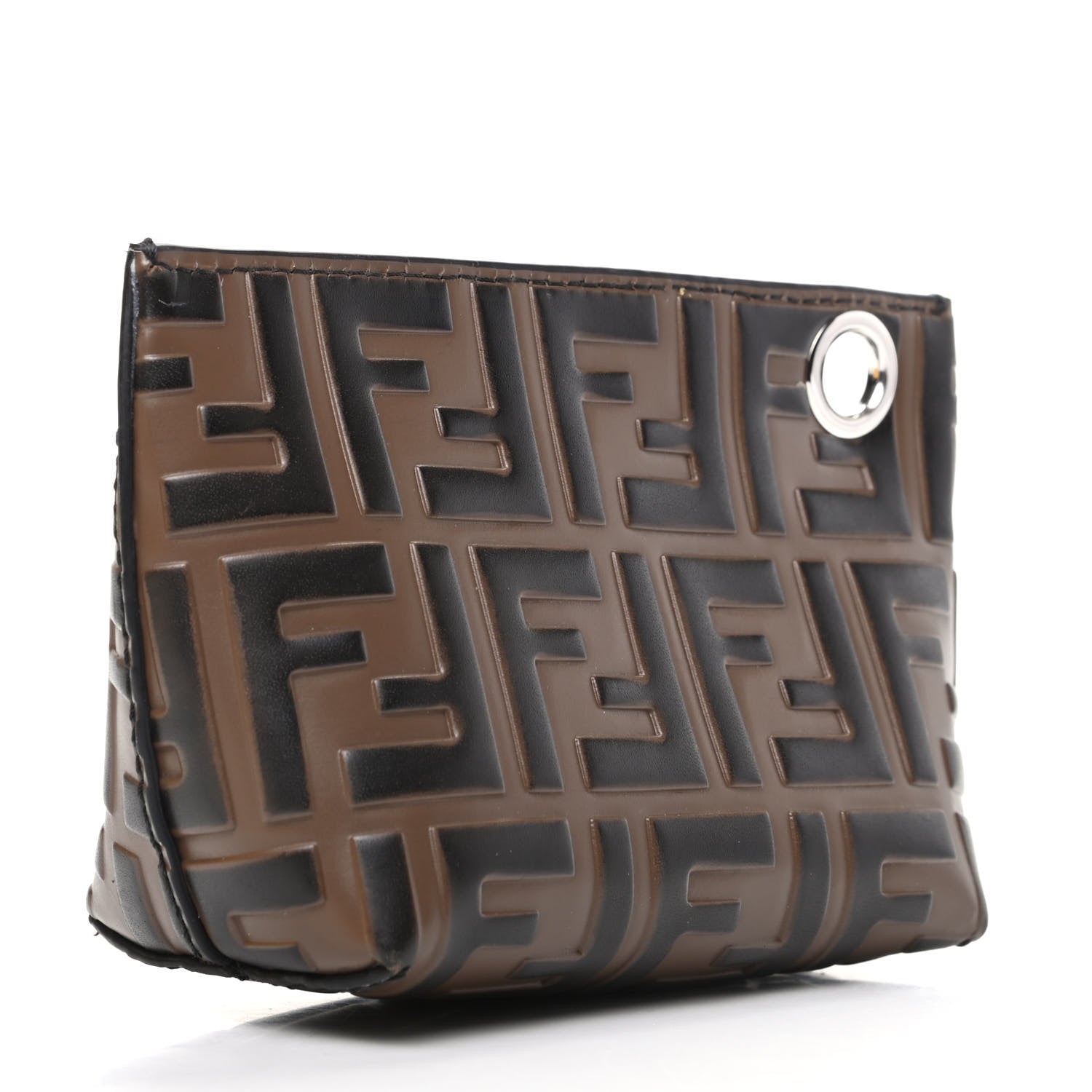 Fendi Calfskin FF 1974 Embossed Pyramid Pouch Maya Black 3 of 8
