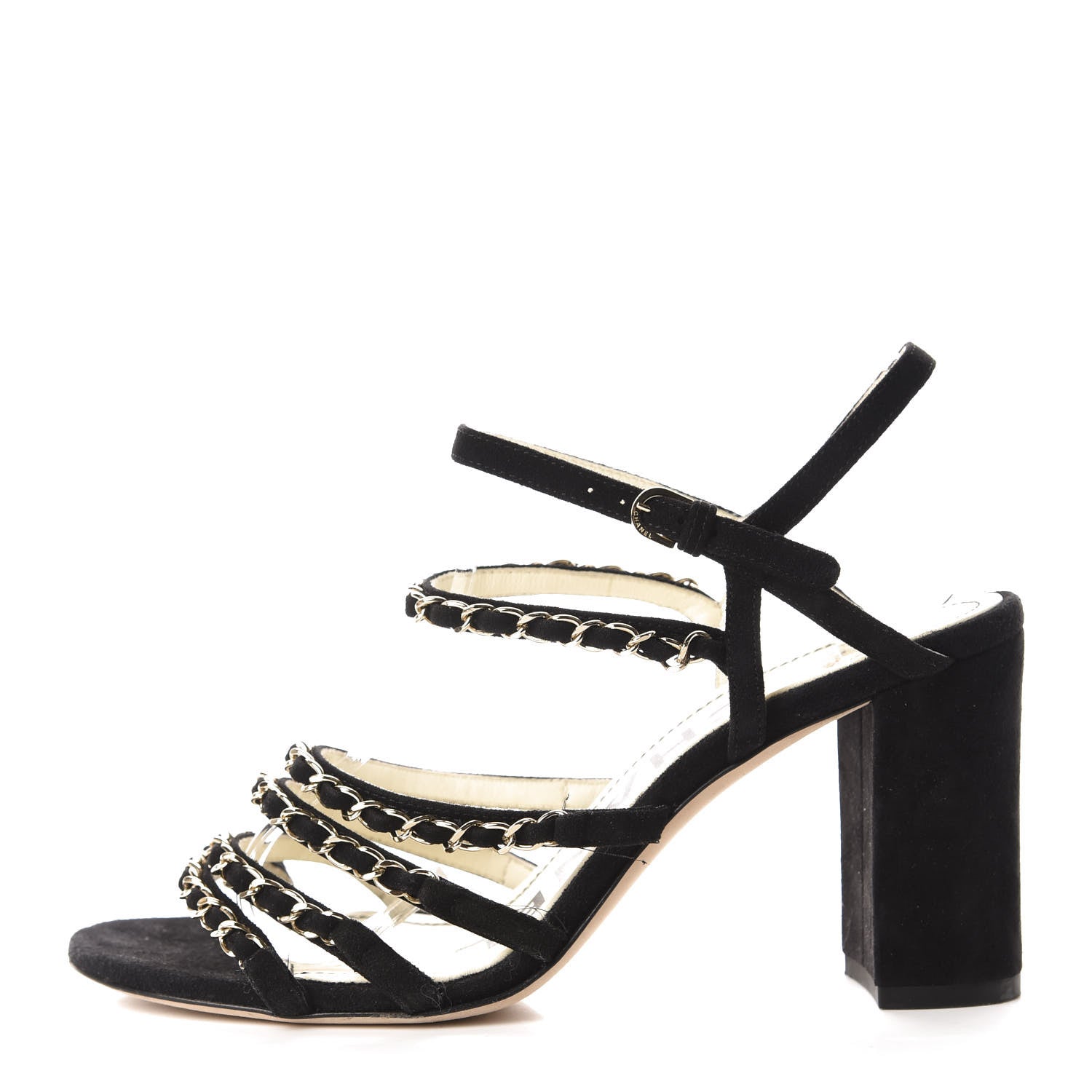 Chanel Suede Chain Sandals 38.5 Black 1 of 11