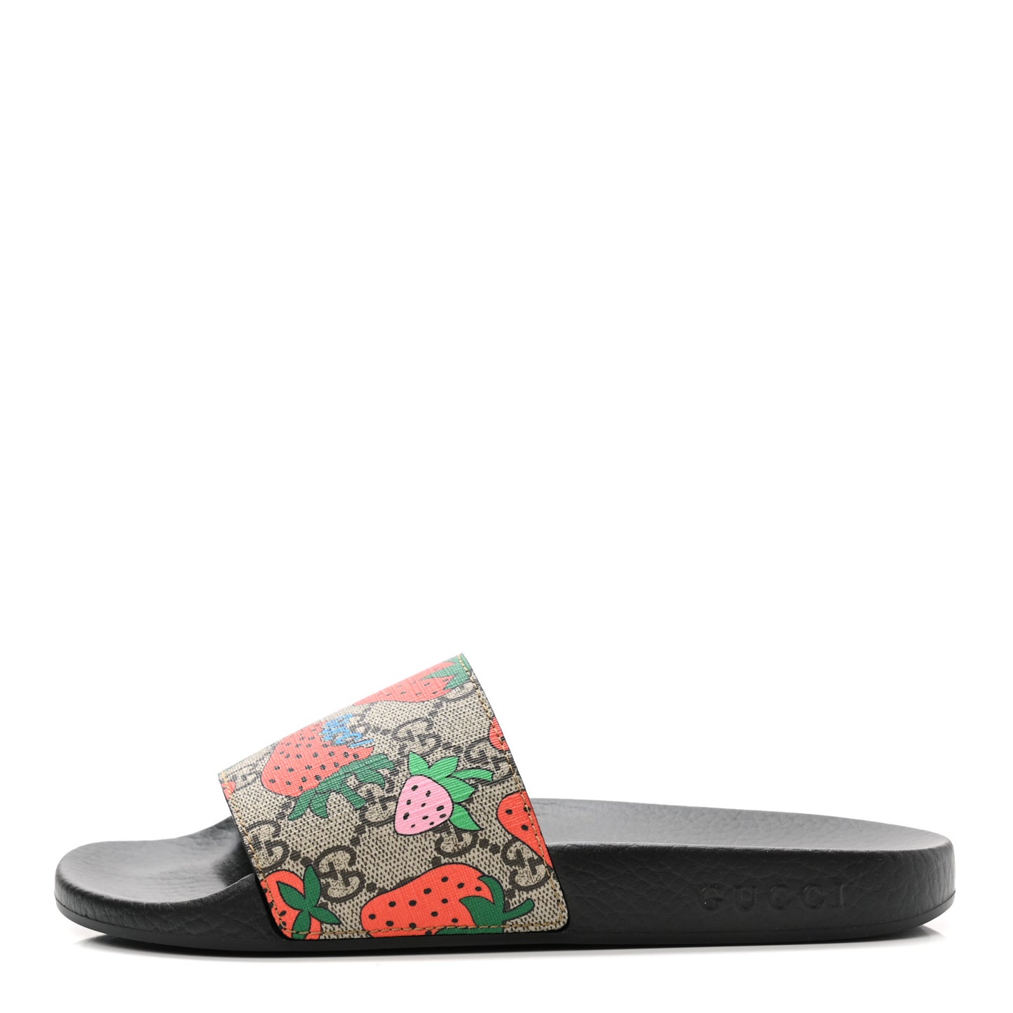 GG Supreme Monogram Strawberry Slide Sandals 38 Beige Multicolor