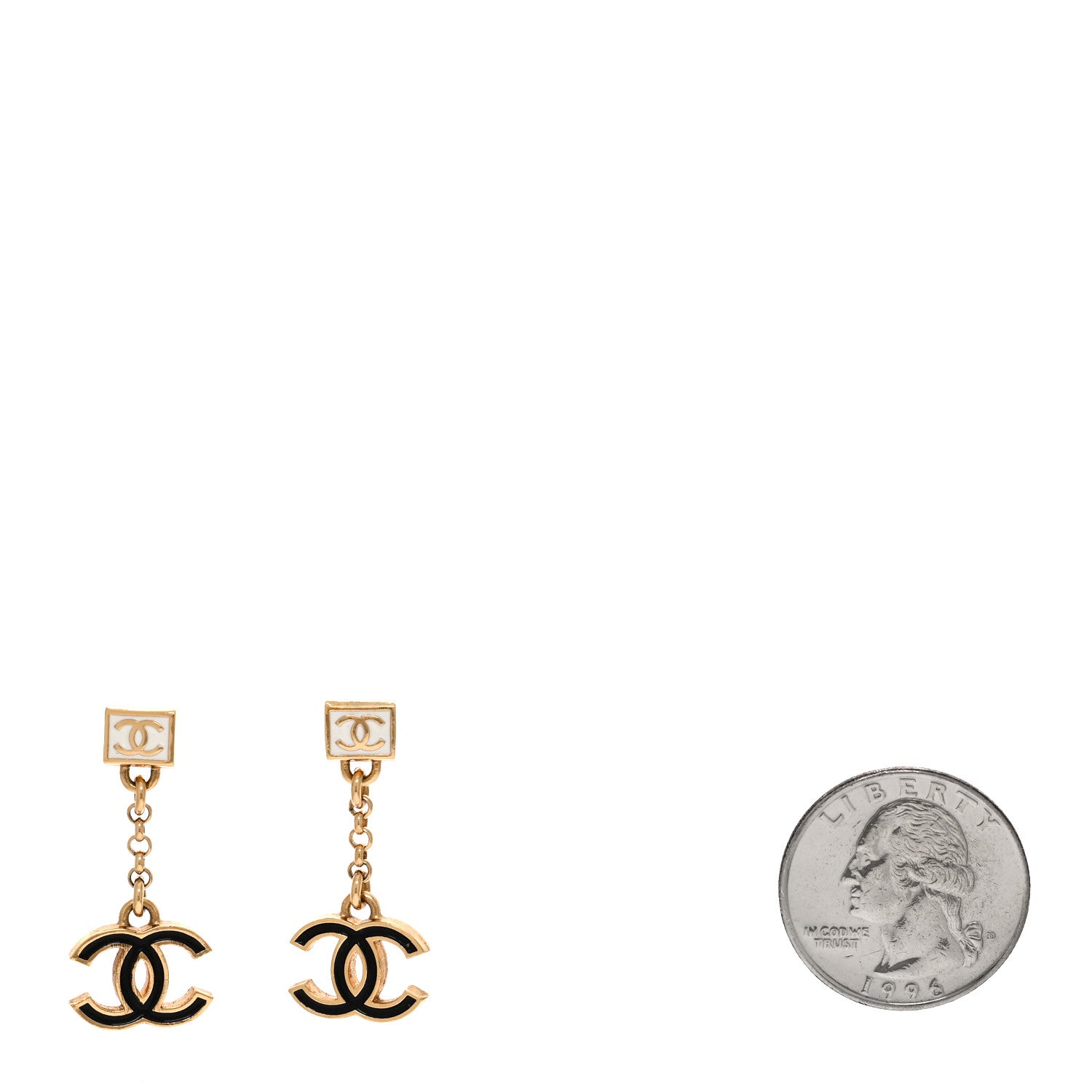 Chanel Metal Enamel CC Square Drop Earrings Black Gold White 2 of 5
