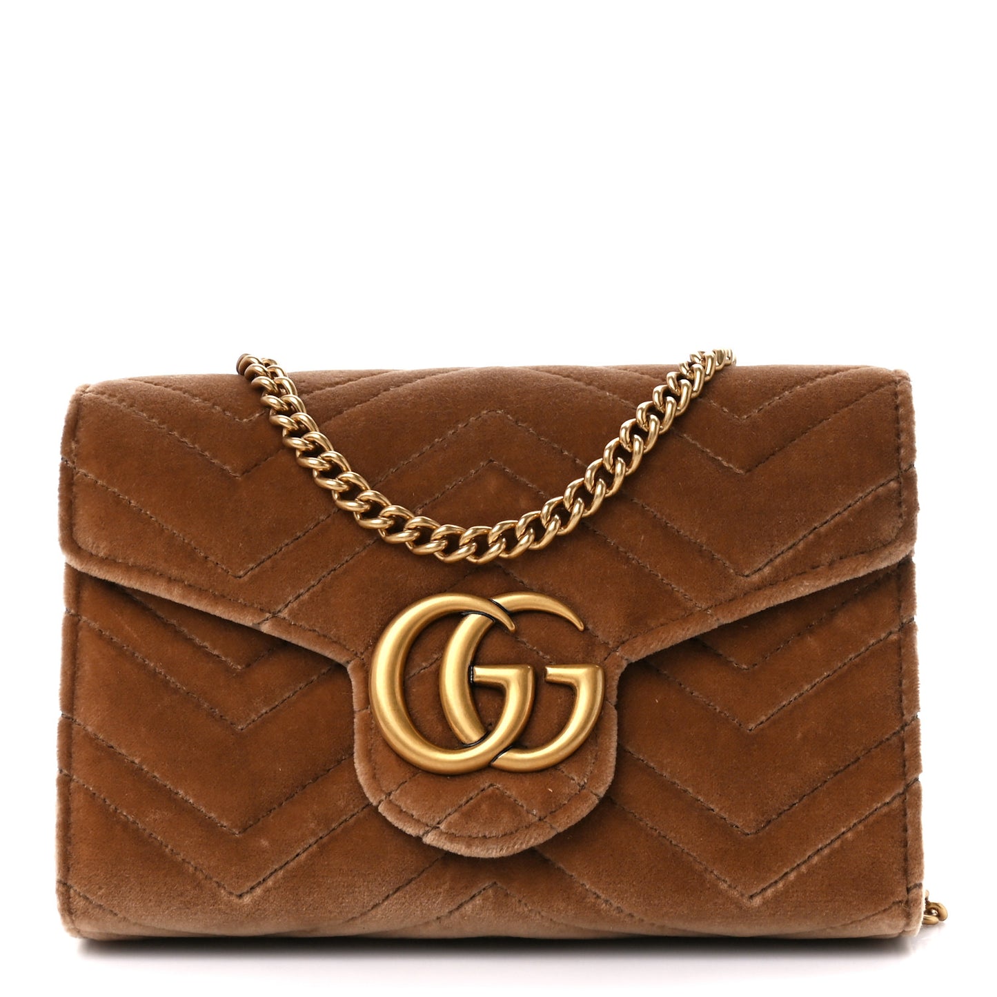 Velvet Matelasse GG Marmont Chain Wallet Taupe