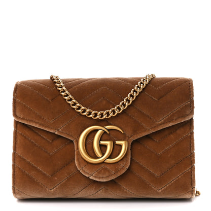 Gucci Velvet Matelasse GG Marmont Chain Wallet Taupe 1 of 11