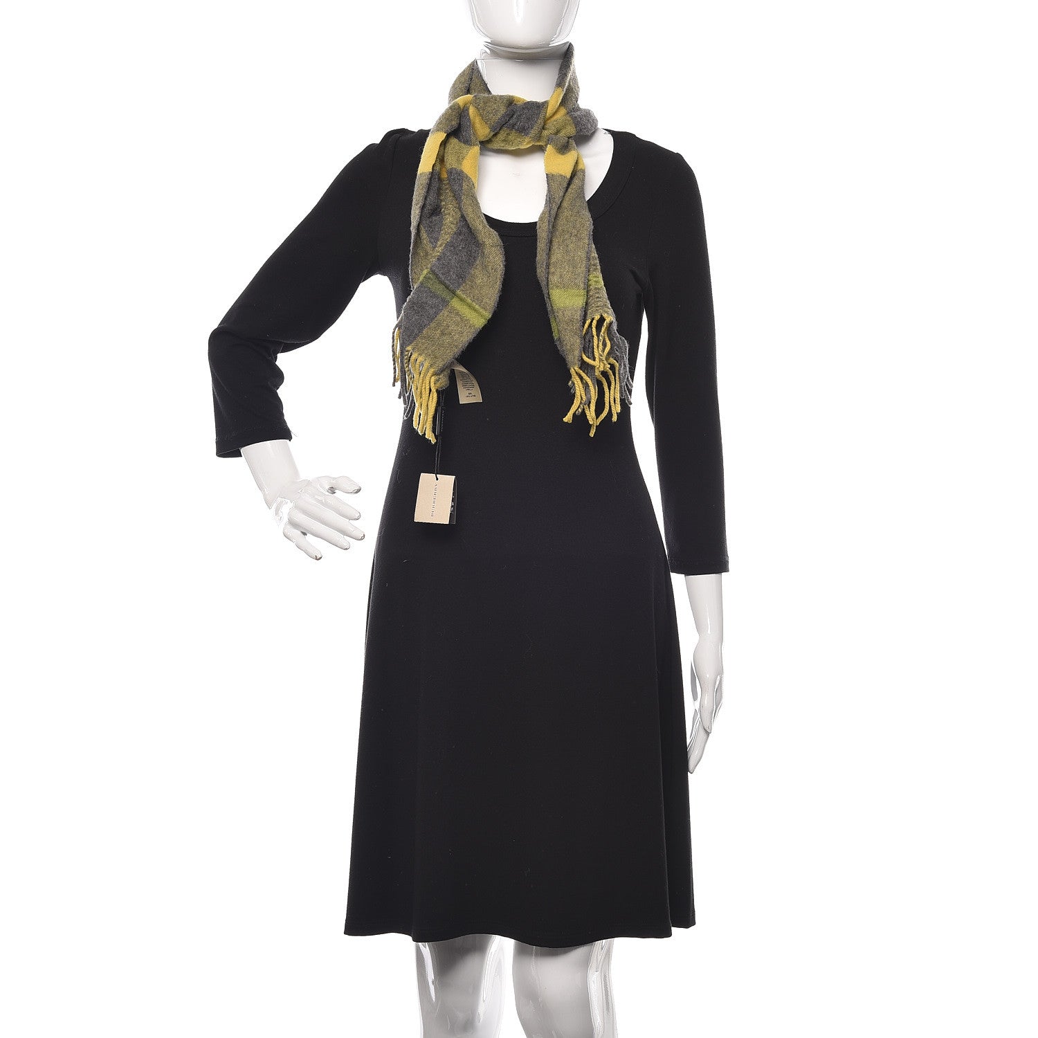 Burberry Cashmere Check Ruched Fringe Scarf Lemon Quartz 2 of 6