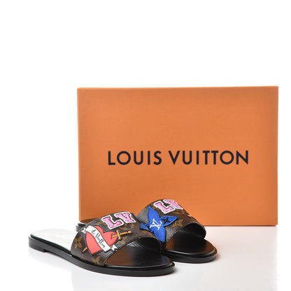 Louis Vuitton Patent Calfskin Monogram LV Black Heart Flat Mules 37 Cacao 8 of 8