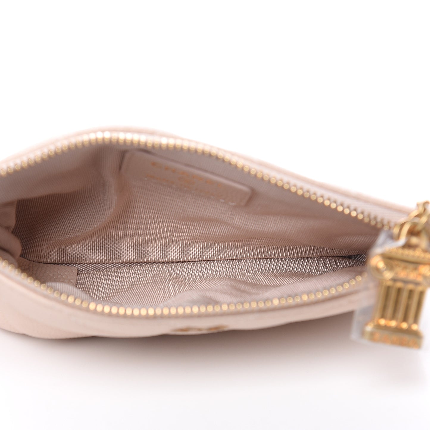 Caviar Chevron Quilted Small Ancient Greek Charms Cosmetic Case Light Pink