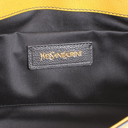 Saint Laurent Leather ChYc Bi-Color Clutch Saffron Black 5 of 7