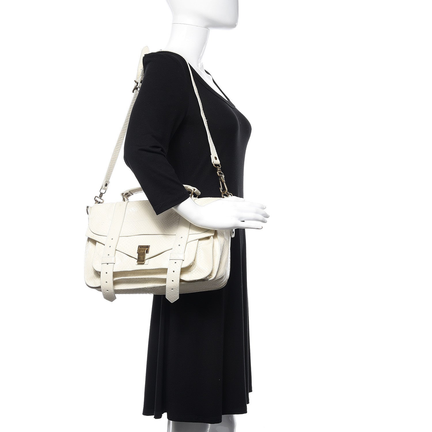 Proenza Schouler Snakeskin Calfskin Embossed Medium PS1 Satchel White 2 of 17
