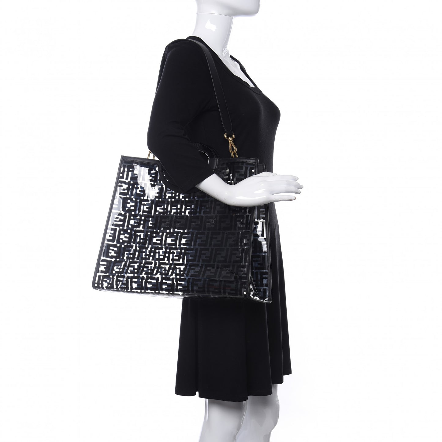 TPU FF Vitello Century Plexiglass Medium Runaway Shopper Tote Black