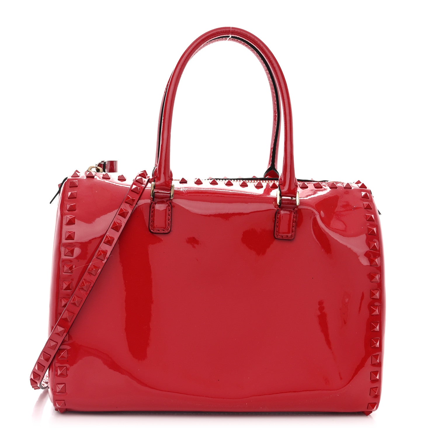 Valentino Garavani Patent Rockstud Top Handle Satchel Red 1 of 12