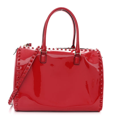 Valentino Garavani Patent Rockstud Top Handle Satchel Red 1 of 12