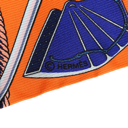 Hermes Silk Les Voitures A Transformation Twilly Orange Cobalt Vermillon 4 of 4