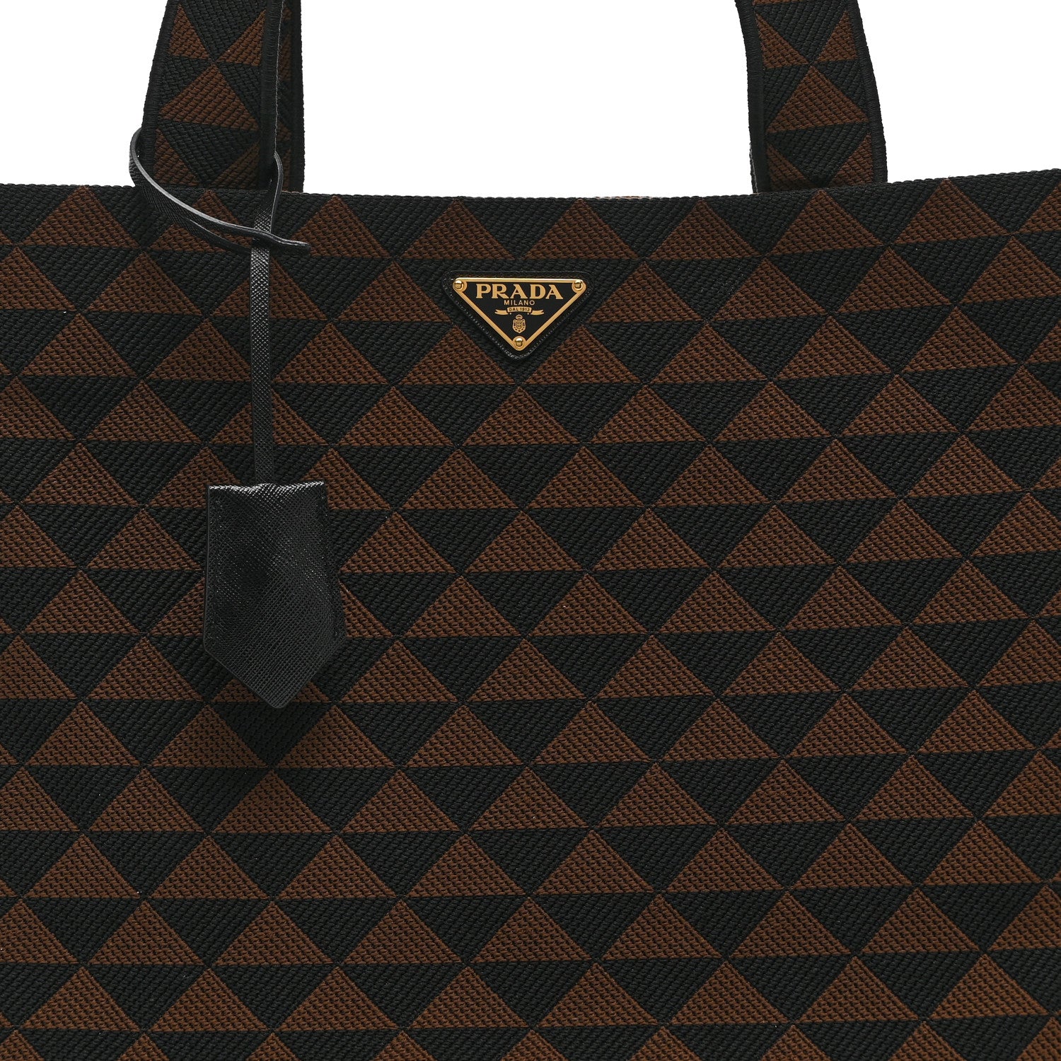 Prada Jacquard Saffiano Triangolo Symbole Embroidered Shopping Tote Black Corda 8 of 10