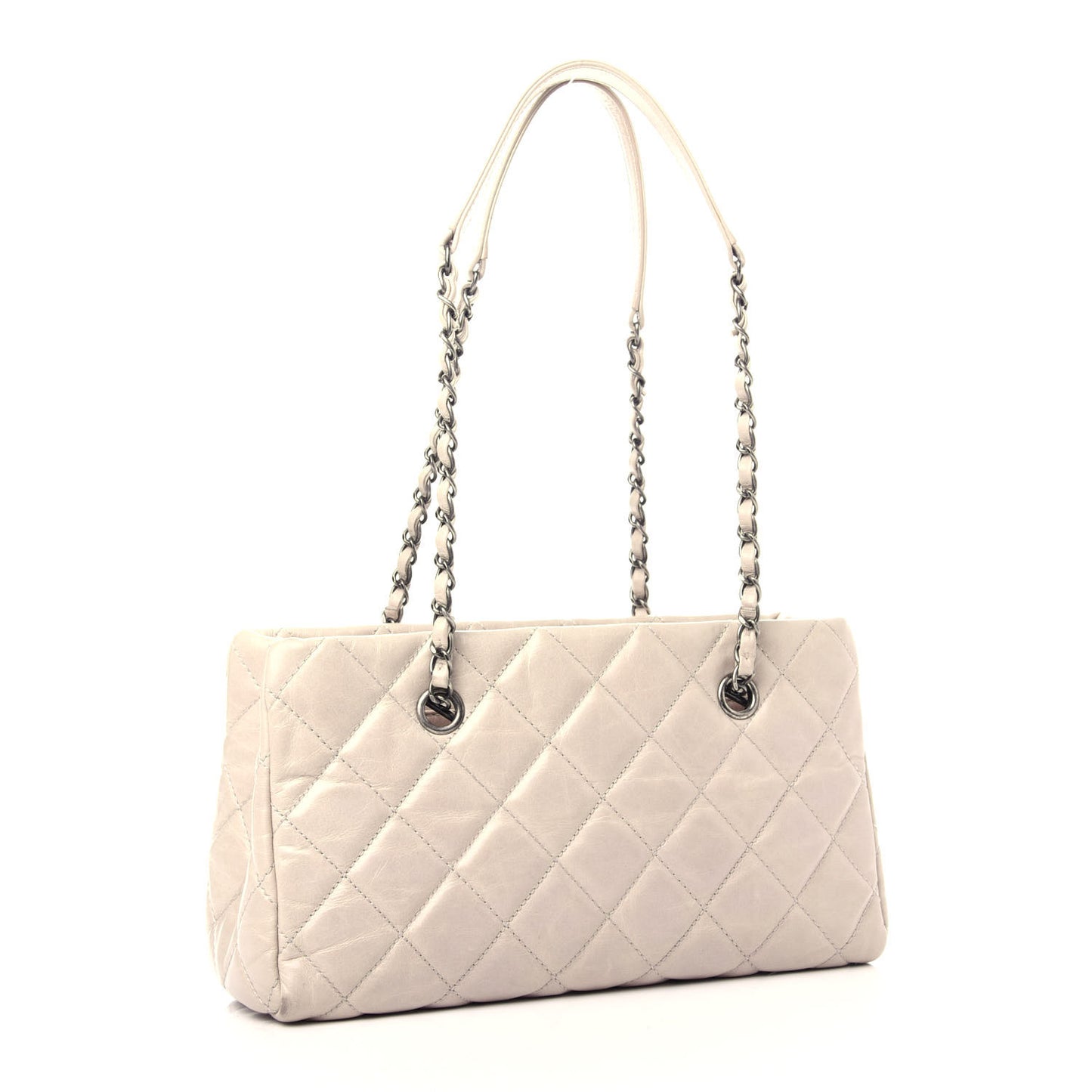 Glazed Calfskin Quilted Tote Grey
