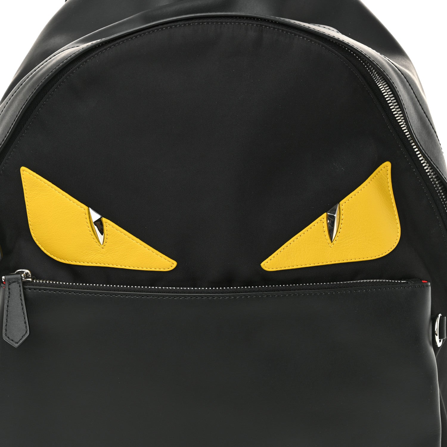 Fendi Nylon Vitello Liberty Vitello Dolce Monster Eyes Rounded Backpack Black Sunflower 8 of 11