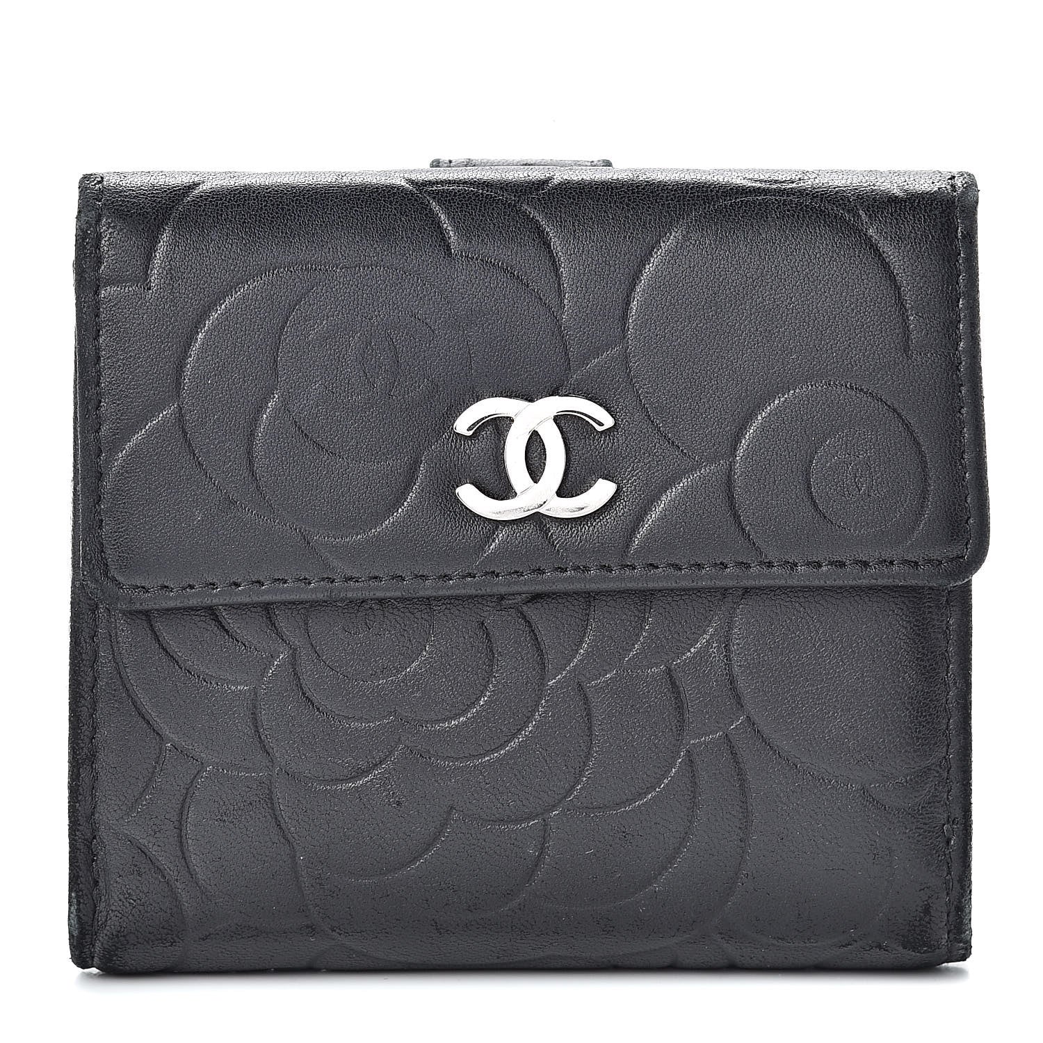 Chanel Lambskin Embossed Camellia French Wallet Black 1 of 11